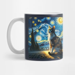 Calico Starry Night Inspired - Artistic Cat Mug